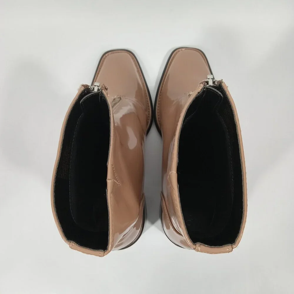 OPEN EDIT 'Chloe' Front Zip Carmel Color Tan Beige Boots Womens Size 7.5M - Picture 13 of 15